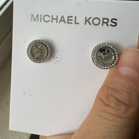 NWT-Michael Kors/SilverStone Monogram Stud Earrings - Picture 5 of 9